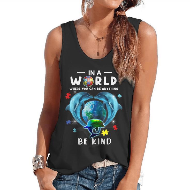 Be Kind Dolphin Autism Awareness Back To School Teacher Men Women Kids Flowy Tank