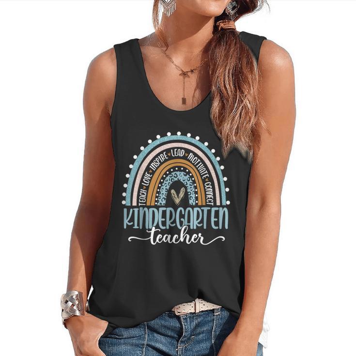 Kindergarten Teacher Leopard Boho Rainbow Back To School Flowy Tank