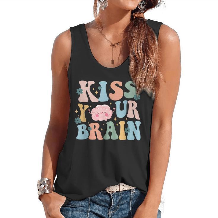 Kiss Your Brain Teacher Inspire Educate Groovy Retro Vintage Flowy Tank