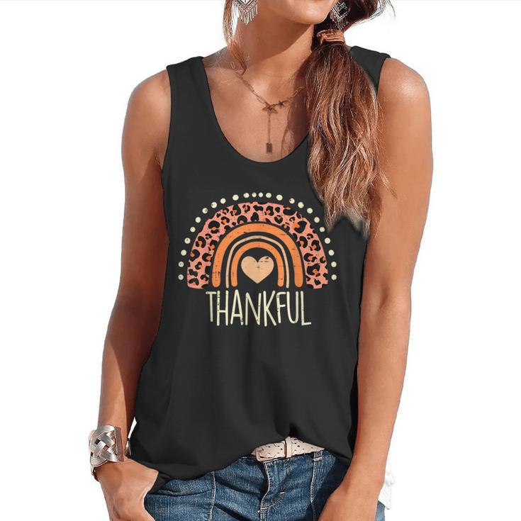 Leopard Rainbow Thankful Thanksgiving Teacher Women Kids Flowy Tank