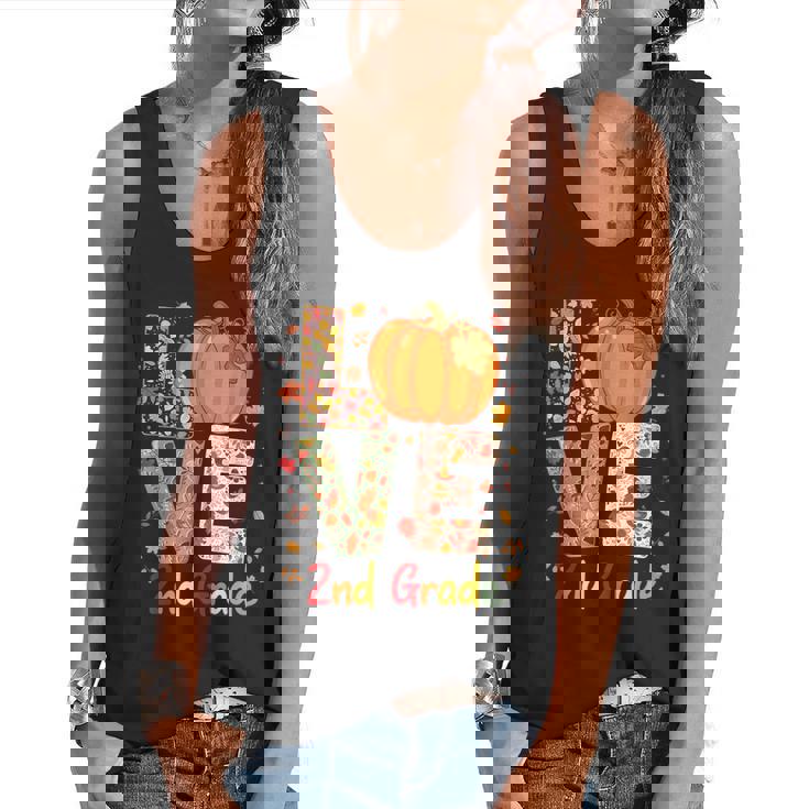 Love 2nd Grade Happy Fall Thanksgiving For 2nd Teacher For Men Women Girls Kids Flowy Tank