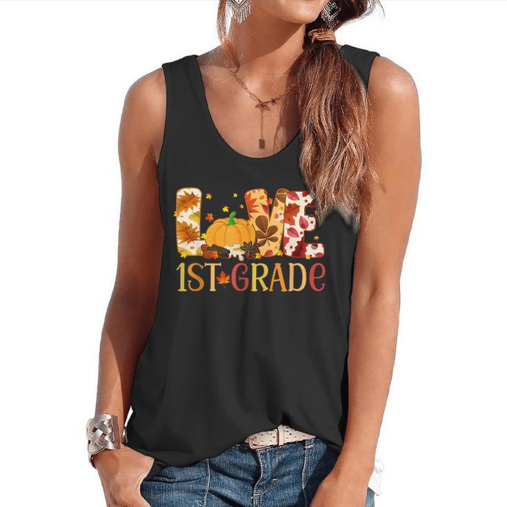 Love First Grade Happy Fall Thanksgiving Women 1st Teacher Flowy Tank