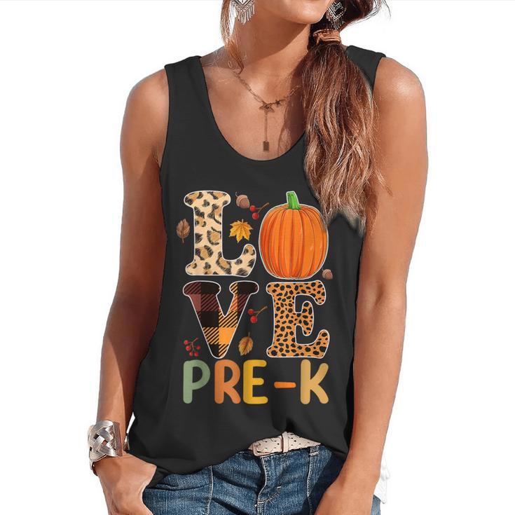 Love Pre-k Teacher Shirts Autumn Fall Pumpkin Fall Leopard Flowy Tank