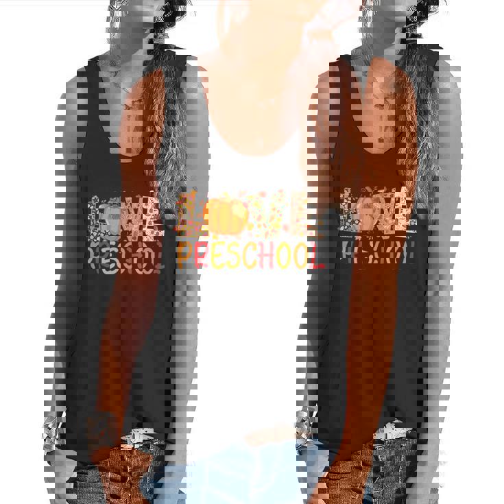 Love Preschool Happy Fall Thanksgiving Women Teacher Flowy Tank