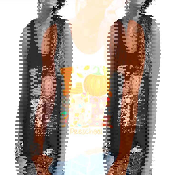 Love Preschool Teacher Turkey Thanksgiving Autumn Fall Flowy Tank