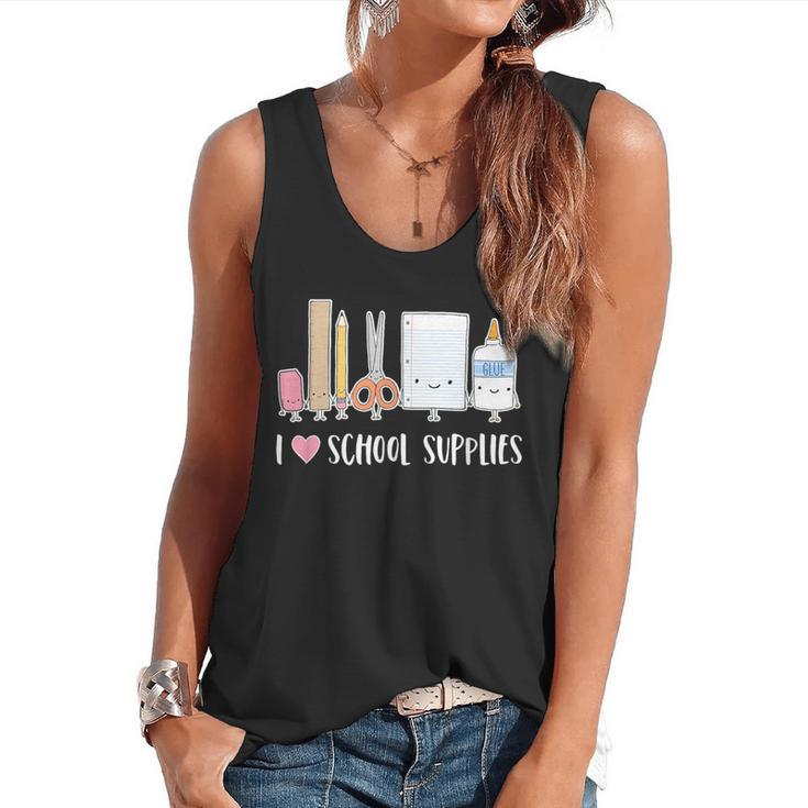 I Love School Supplies Teacher Shirt Flowy Tank