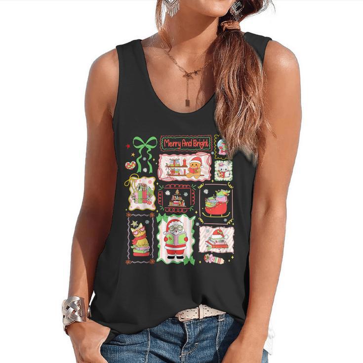 Merry And Bright Christmas Gingerbread Santa Book Teacher Flowy Tank