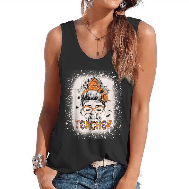 Messy Bun Spooky Teacher Bleached Halloween Teachers Flowy Tank