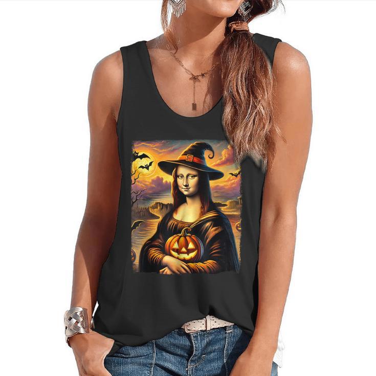 Mona Lisa Pumpkin Halloween Art Teacher Witchy Women Kids Flowy Tank
