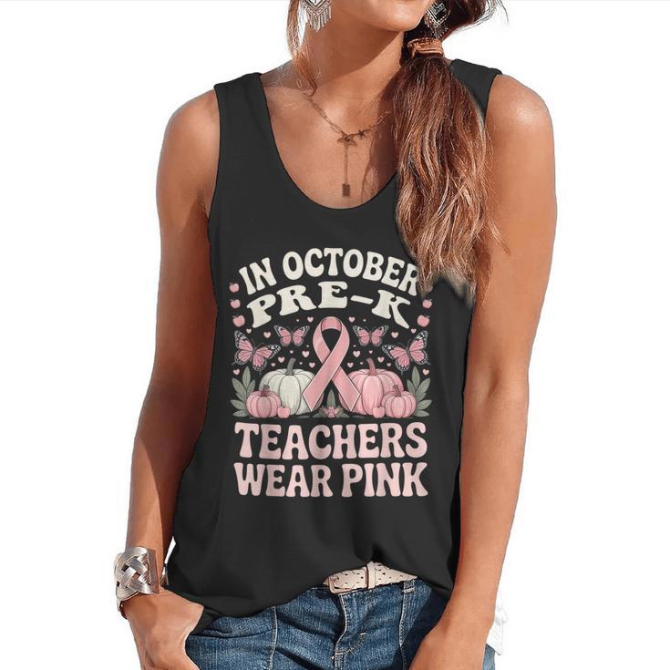 In October Pre-K Teachers Wear Pink Ribbon Breast Cancer Flowy Tank, trending gift In October Pre-K Teachers Wear Pink Ribbon Breast Cancer Flowy Tank, trending gift