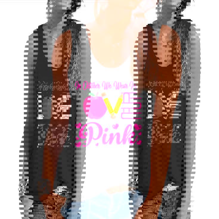 In October We Wear Pink Love Teacher Breast Cancer Awareness Flowy Tank