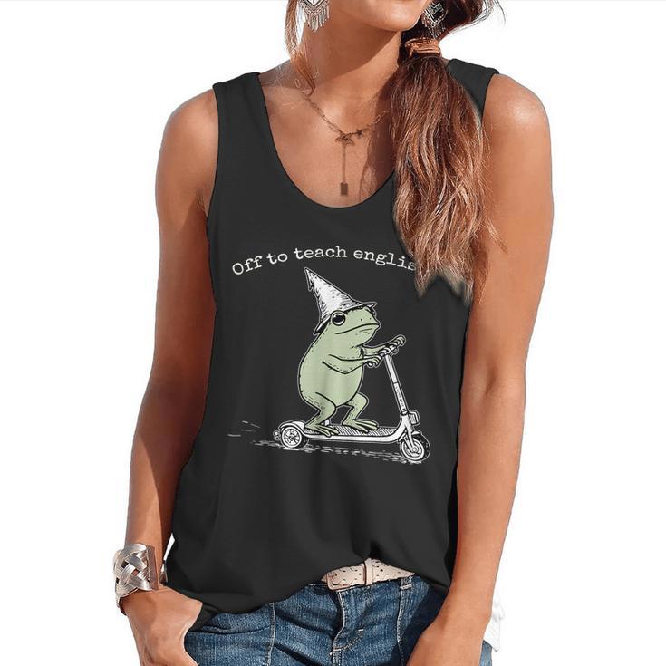 Off To Teach English Scooter Frog ESL Teacher Literature Flowy Tank