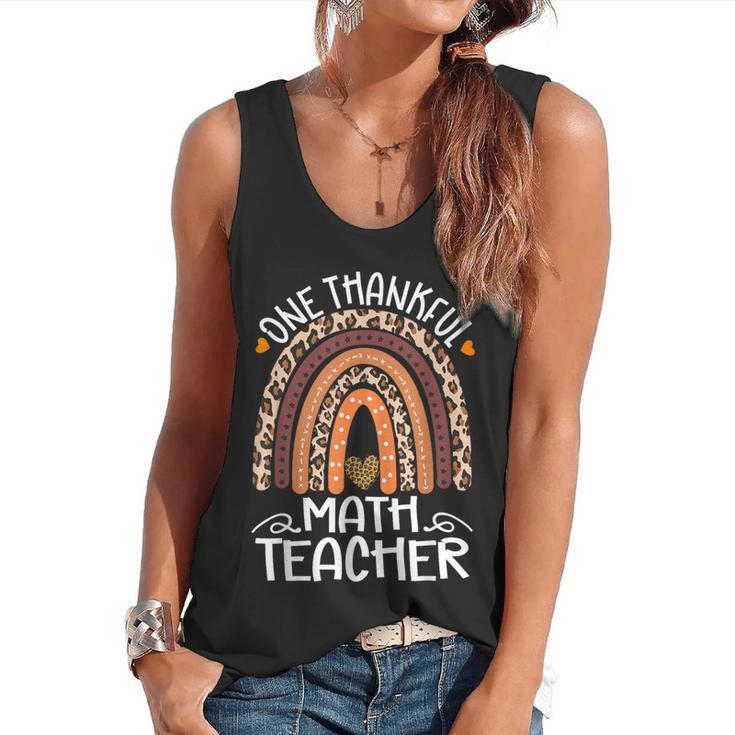 One Thankful Math Teacher Leopard Rainbow Thanksgiving Flowy Tank