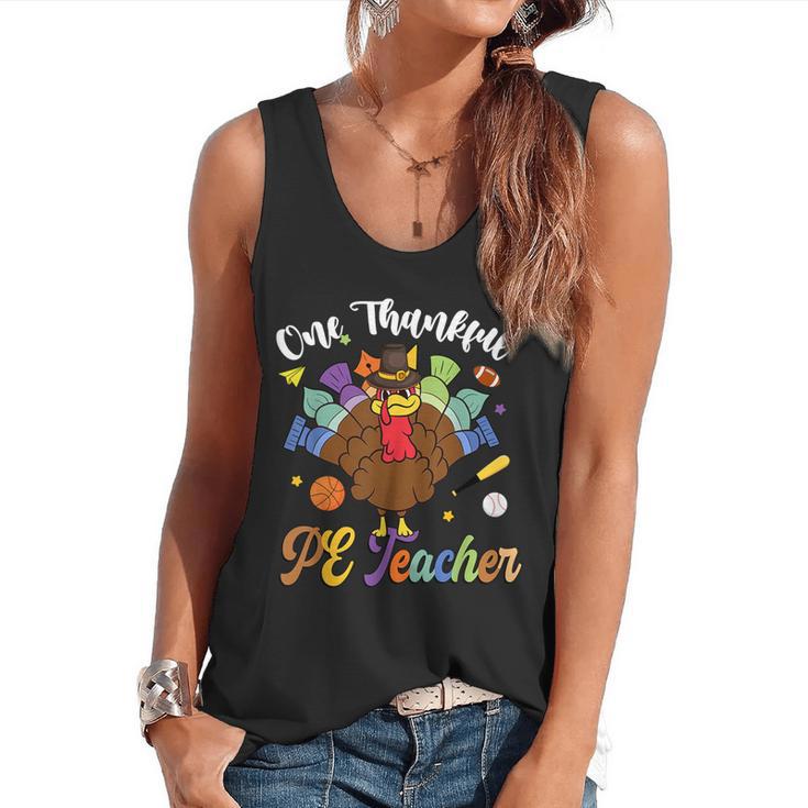 One Thankful PE Teacher Turkey Thanksgiving -Adults & Kids Classic Fit Polyester 100 Short Sleeve Flowy Tank