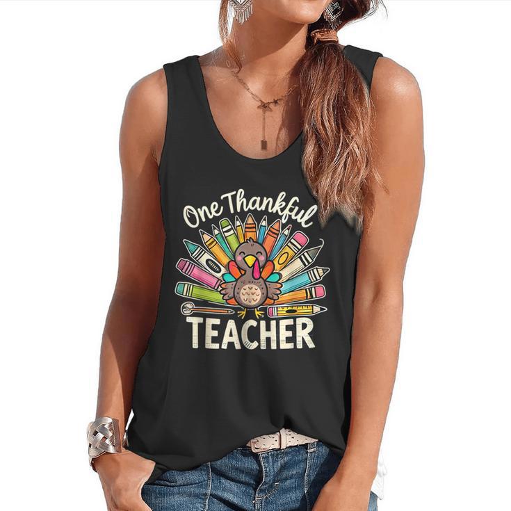 One Thankful Teacher Cute Thanksgiving Turkey School Flowy Tank