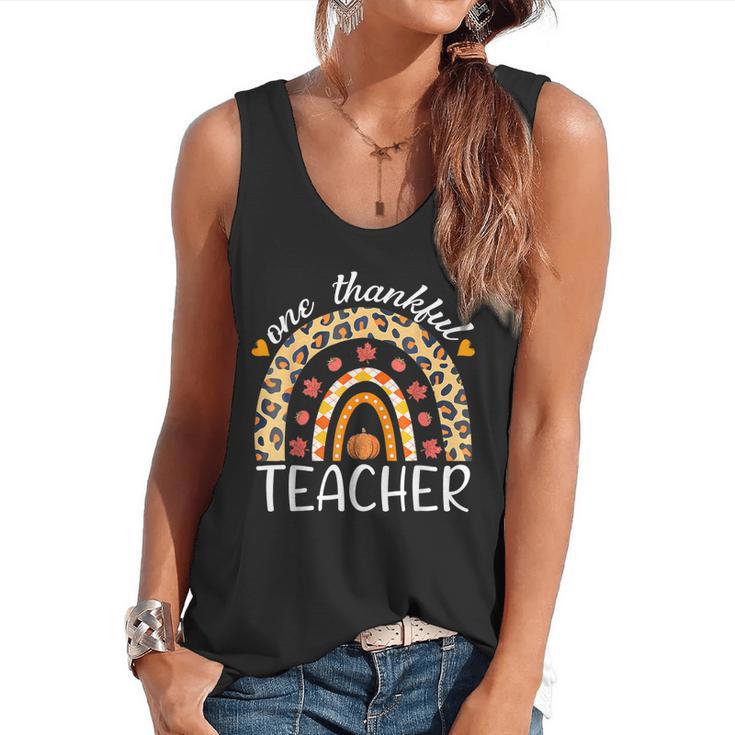 One Thankful Teacher Thanksgiving Rainbow Leopard Fall Flowy Tank