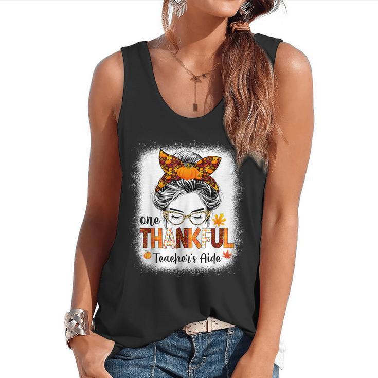 One Thankful Teacher's Aide Messy Bun Thanksgiving Fall Flowy Tank