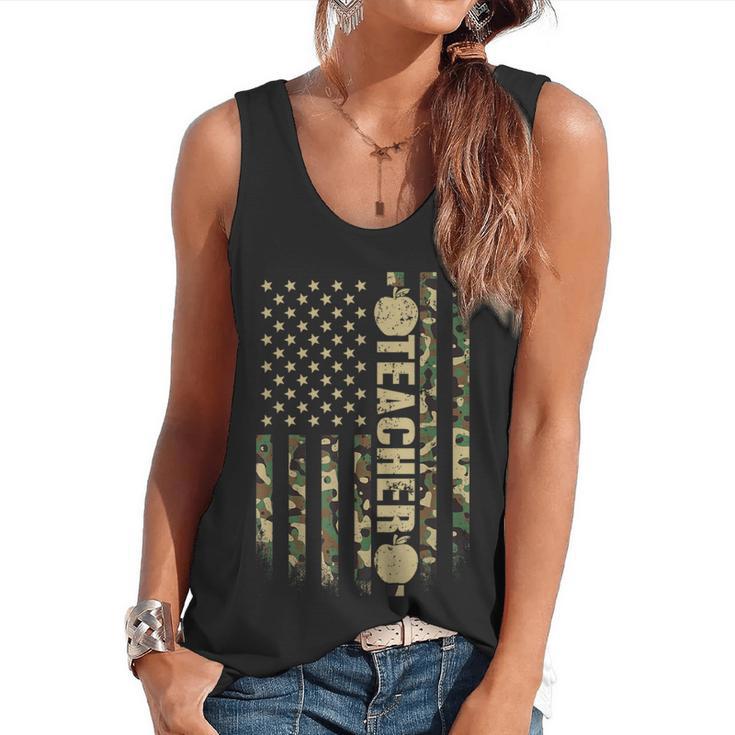 Patriotic Teacher American Flag Camouflage 4th Of July Camo Flowy Tank