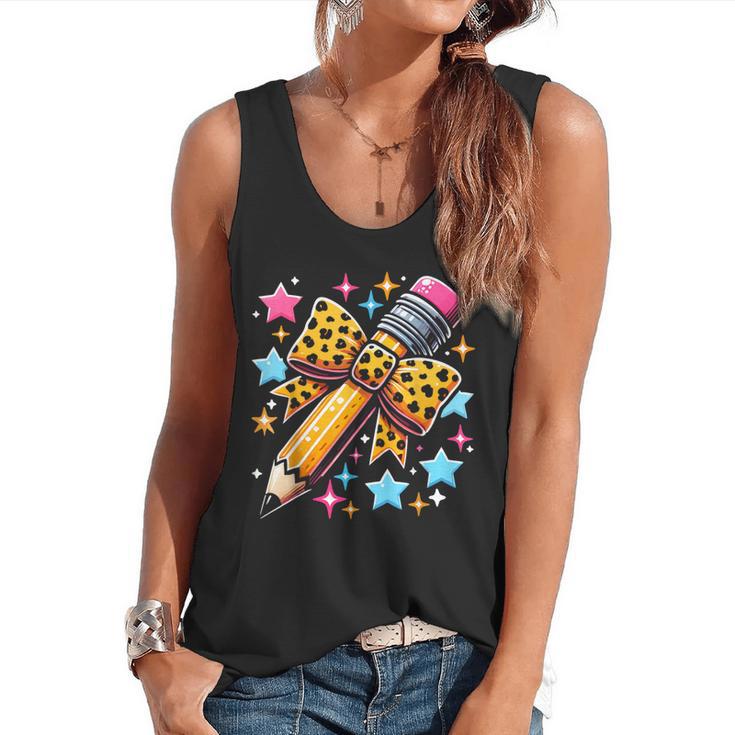 Pencil Leopard Coquette Bow Teacher Life Back To School Flowy Tank