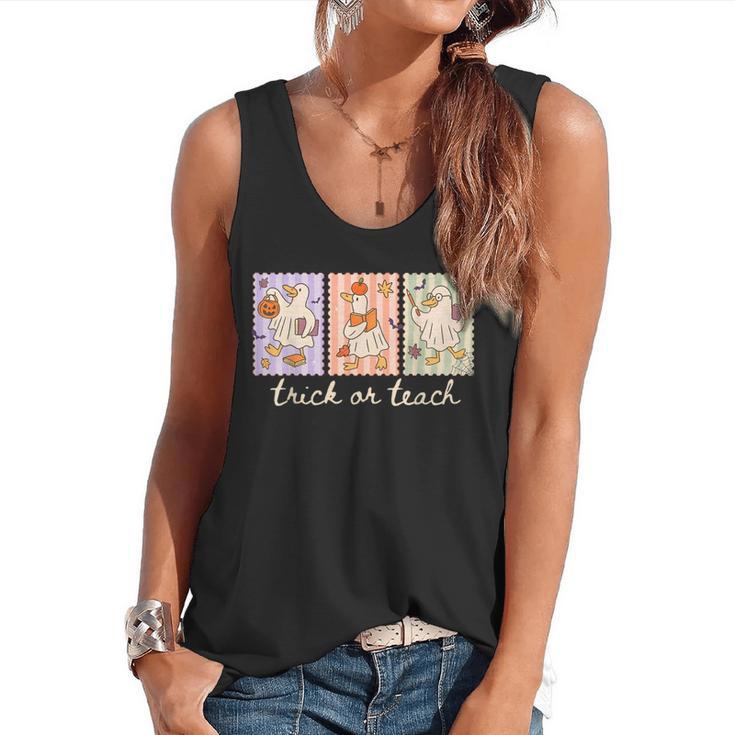 Preppy Goose Teacher Trick Or Teach Halloween Teacher Goose Flowy Tank