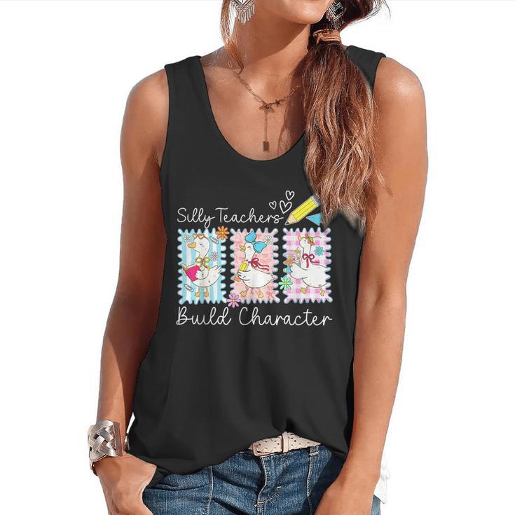 Preppy Silly Teacher Goose Build Character Back To School Flowy Tank