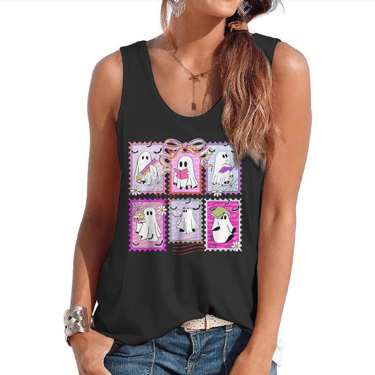 Preppy Spooky Teacher Halloween Ghost Coquette Bow Autumn Flowy Tank