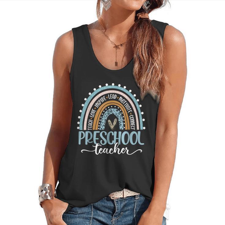 Preschool Teacher Leopard Boho Rainbow Back To School Flowy Tank