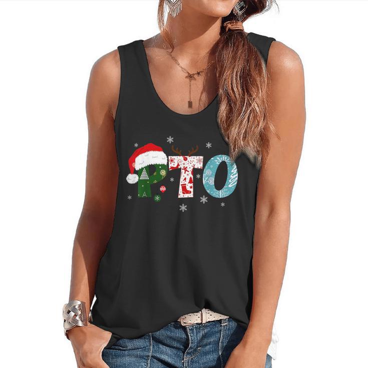 PTO Santa Hat Reindeer Parent Teacher Organization Christmas Flowy Tank