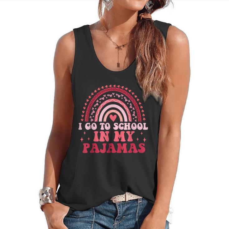 Rainbow Homeschool Mom Teacher I Go To School In My Pajamas Flowy Tank