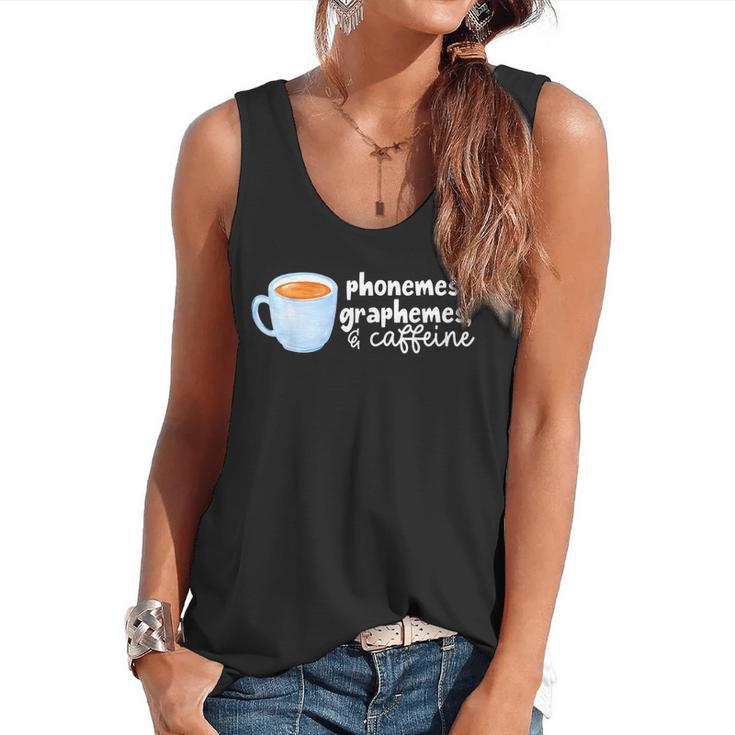 Reading Interventionist Specialist Teacher Phonemes Graphemes And Caffeine Reading Intervention -Adults Classic Fit Short Sleeve Flowy Tank