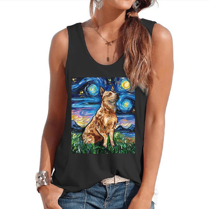 Red Heeler Starry Night Cattle Dog Colorful Art By Aja For Men Women Girls Kids Flowy Tank