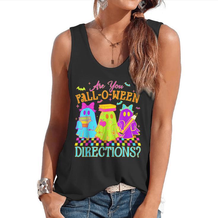 Retro Are You Falloween Direction Teacher Spooky Halloween Flowy Tank