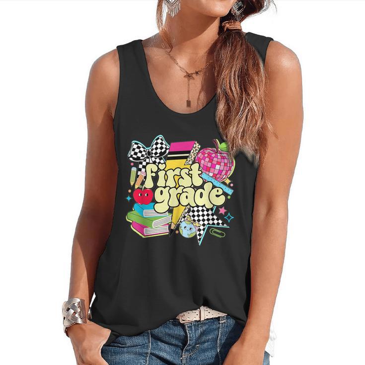 Retro First Grade Teacher Disco Ball Coquette Back To School Flowy Tank
