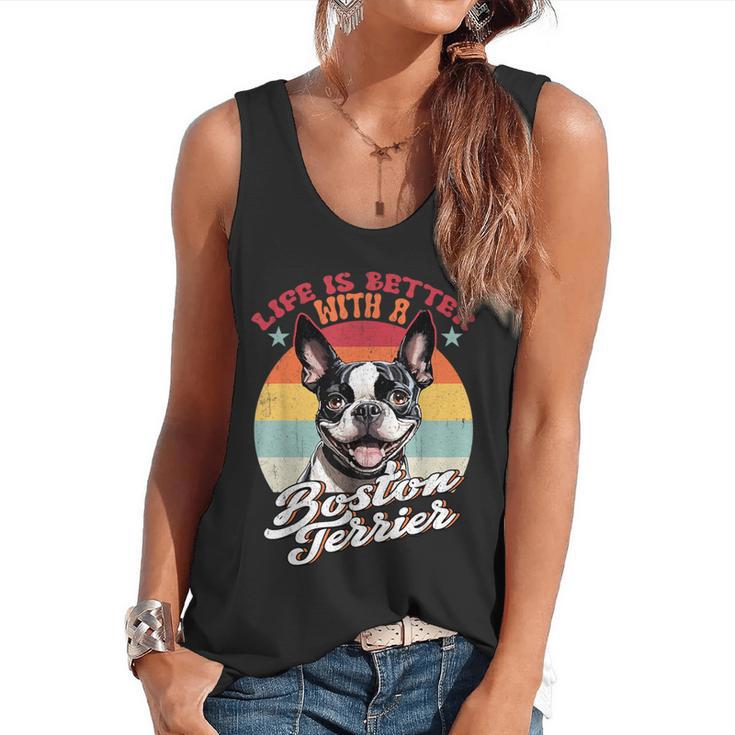 Retro Life Is Better With Boston Terrier Mom Dog Lover Flowy Tank