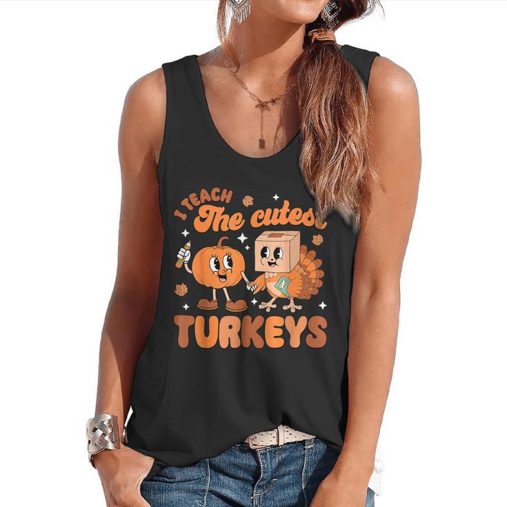 Retro I Teach The Cutest Turkey Thanksgiving Pumpkin Teacher Flowy Tank