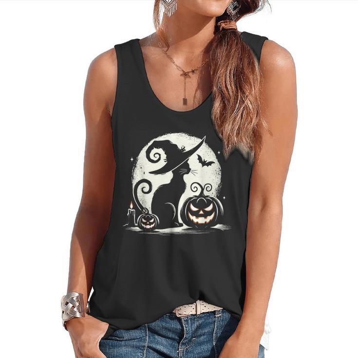 Scary Halloween Cat Costume Retro Cat Moon For Men Women Kids Flowy Tank