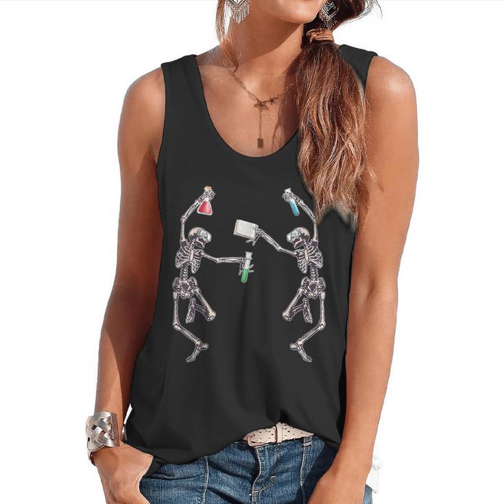 Science Teacher Dancing Skeleton Halloween Chemist Scientist Flowy Tank