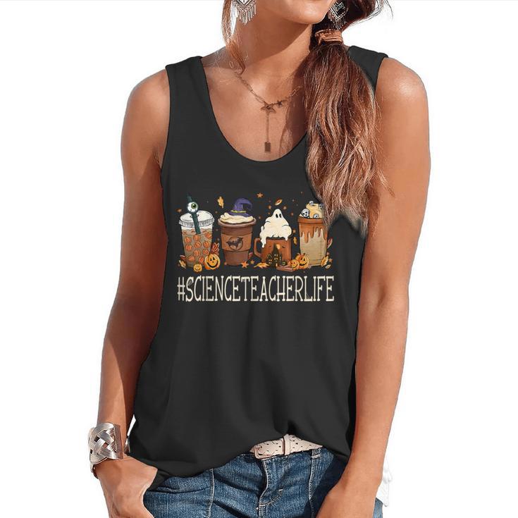 Science Teacher Horror Fall Coffee Halloween Pumpkin Autumn Flowy Tank