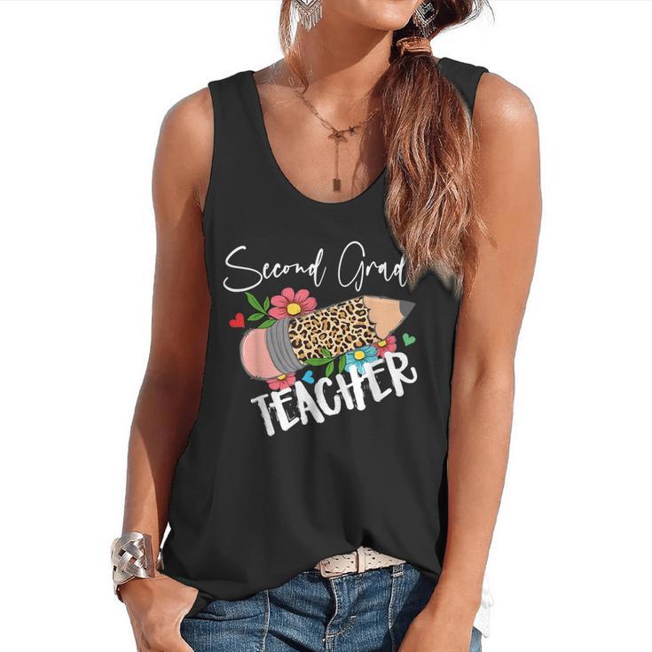 Second Grade Teacher Leopard Pencil 2nd Grade Women Teacher Flowy Tank