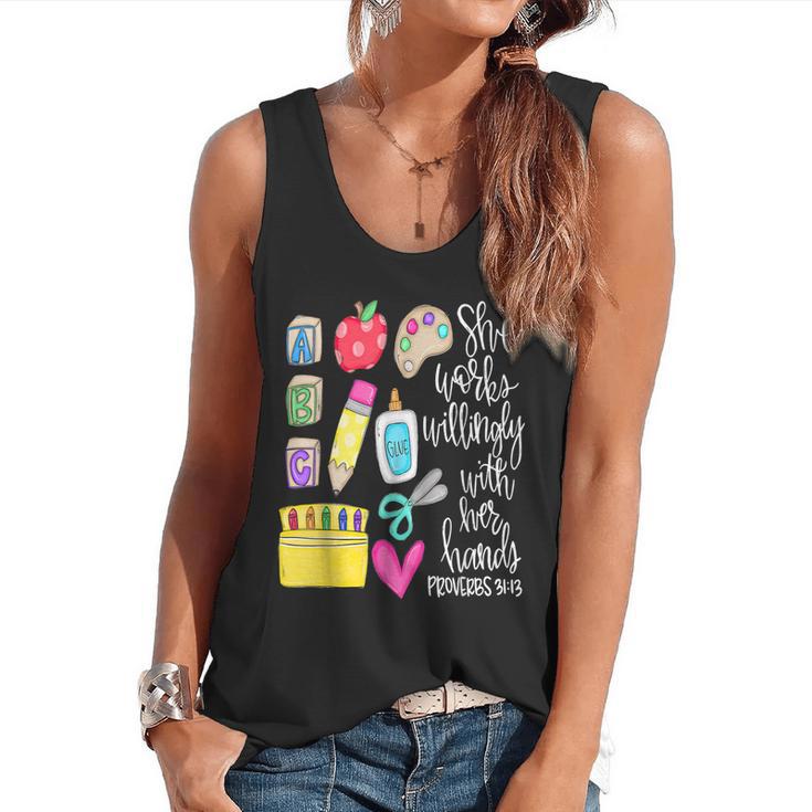 She Works Willingly With Her Hands Proverbs Daycare Teacher Men Women Flowy Tank