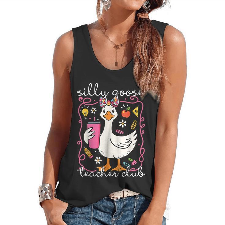 Silly Goose Teacher Club Animal Lover Groovy Teacher Flowy Tank