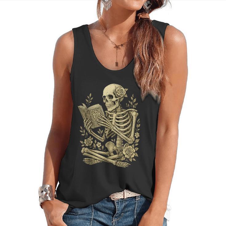 Skeleton Book Floral Skull Halloween Teacher Costume Flowy Tank