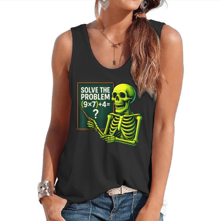 Solve The Problem Skeleton Teacher Halloween Math Six Seven Flowy Tank