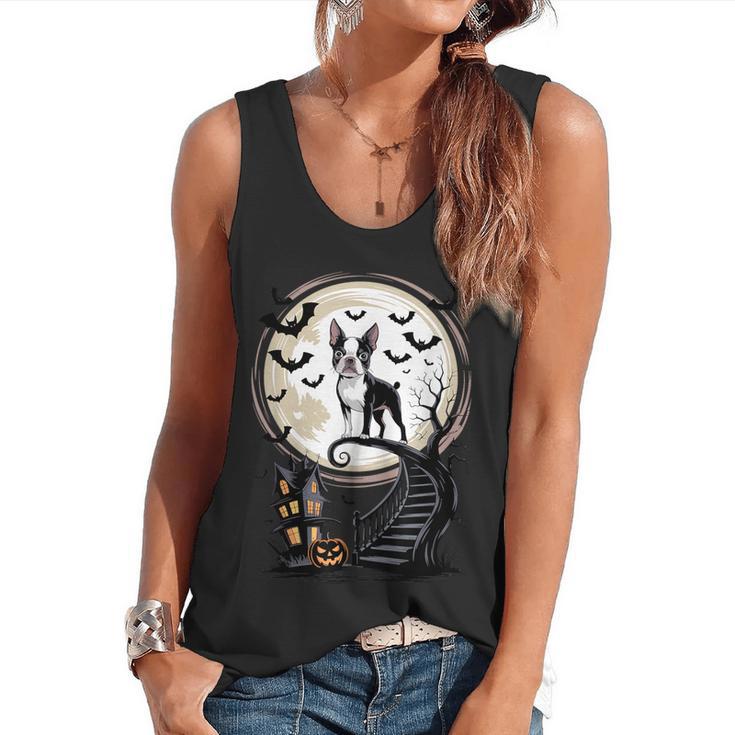 Spooky Halloween Moon Boston Terrier Boston Bull Bostie Flowy Tank