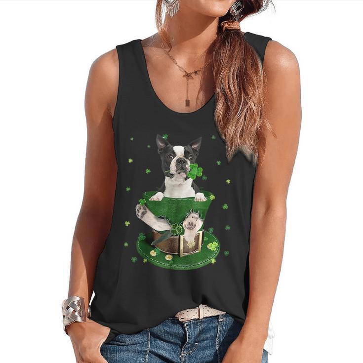 St Patrick's Day Leprechaun Boston Terrier Dog Shamrock For Men Women Kids Flowy Tank
