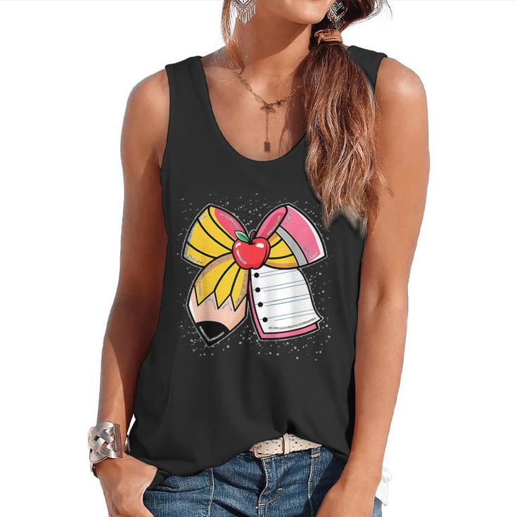 Student Teacher Coquette Bow Pencil Back To School First Day Flowy Tank