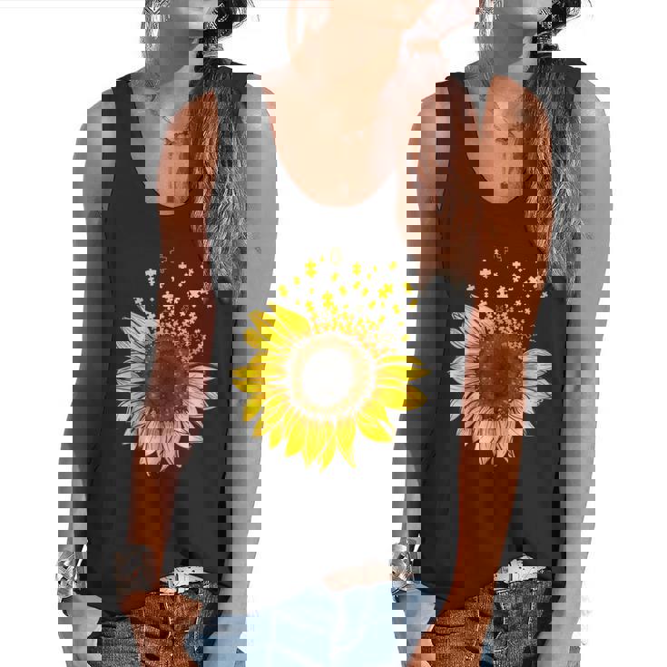 Sunflower Puzzle Pieces Autism Awareness For Mom Teacher For Women Flowy Tank