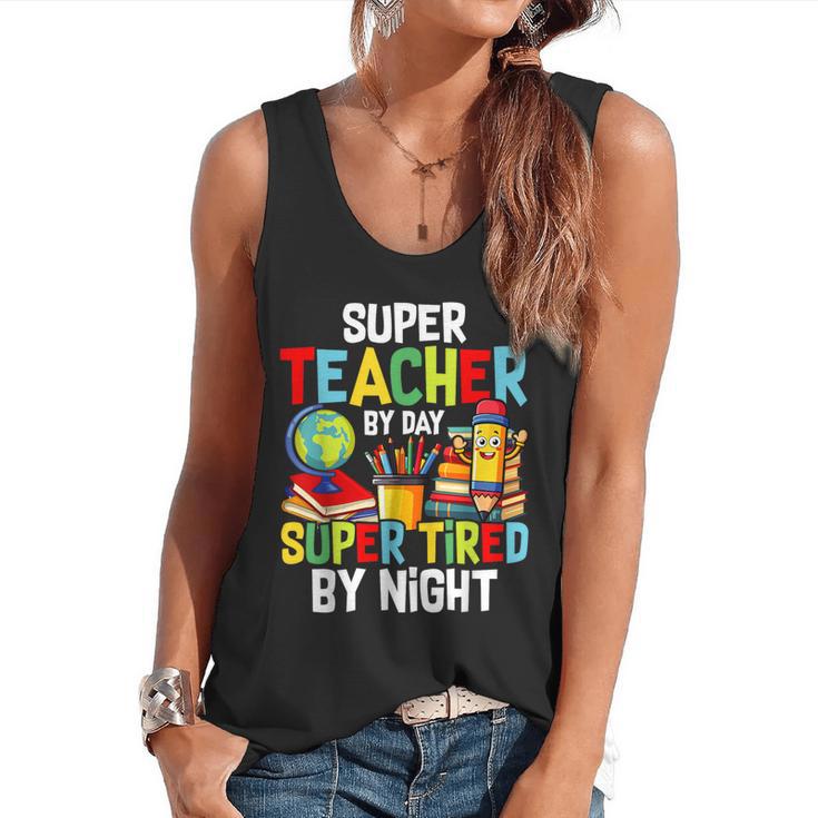 Super Teacher By Day Super Tired By Night Flowy Tank