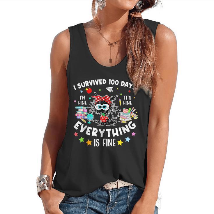 I Survived 100 Days Of School Teacher Kids Cat Lover Flowy Tank