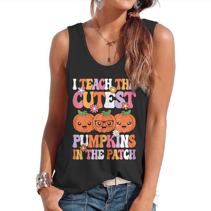 I Teach The Cutest Pumpkins Halloween Fall Teacher Women Flowy Tank